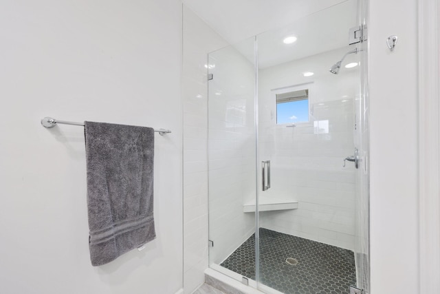 bathroom with a stall shower