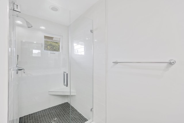 bathroom with a shower stall