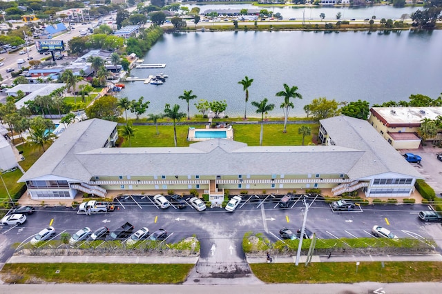 aerial view with a water view