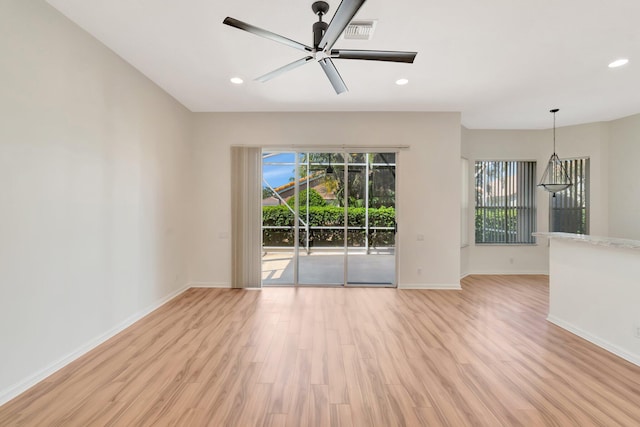 7314 Toscane Ct, Boynton Beach, FL 33437 - empty room with light wood-type flooring, baseboards, recessed lighting, and ceiling fan