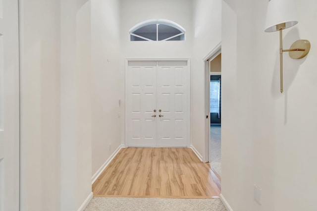 foyer entrance featuring baseboards and wood finished floors