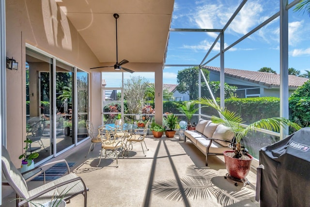 7314 Toscane Ct, Boynton Beach, FL 33437 - sunroom with a ceiling fan and an outdoor hangout area