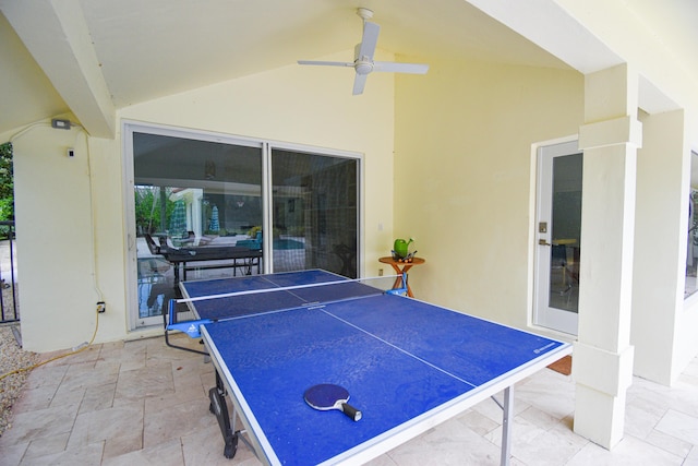 view of patio featuring a ceiling fan