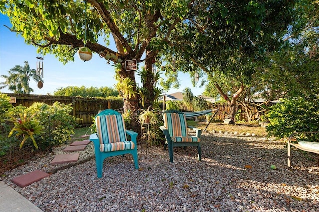 view of jungle gym with a fenced backyard