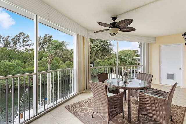 sunroom / solarium featuring visible vents and a ceiling fan