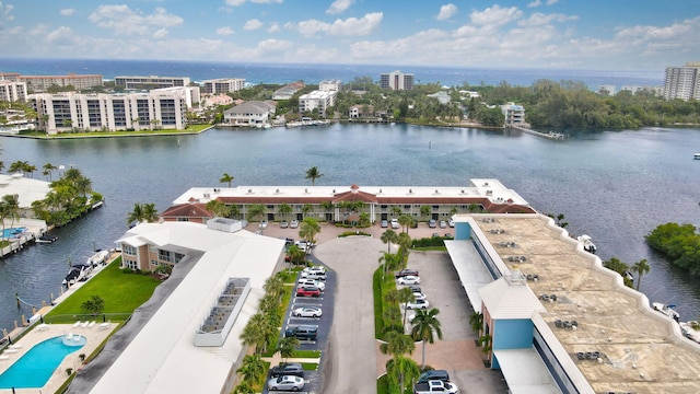 bird's eye view featuring a water view