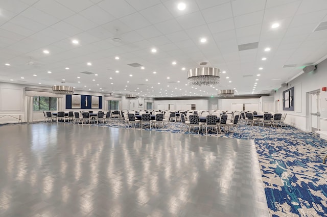 gym featuring a decorative wall and recessed lighting