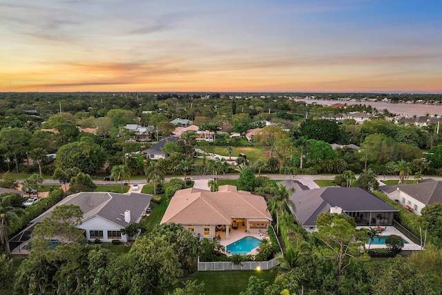 view of aerial view at dusk