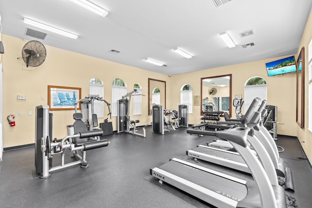 workout area with visible vents and a healthy amount of sunlight