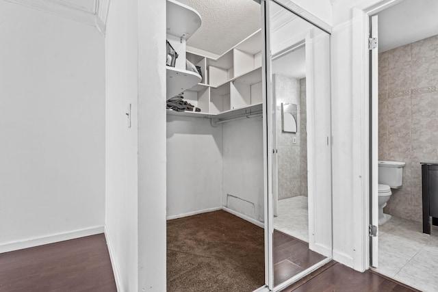 walk in closet featuring wood finished floors