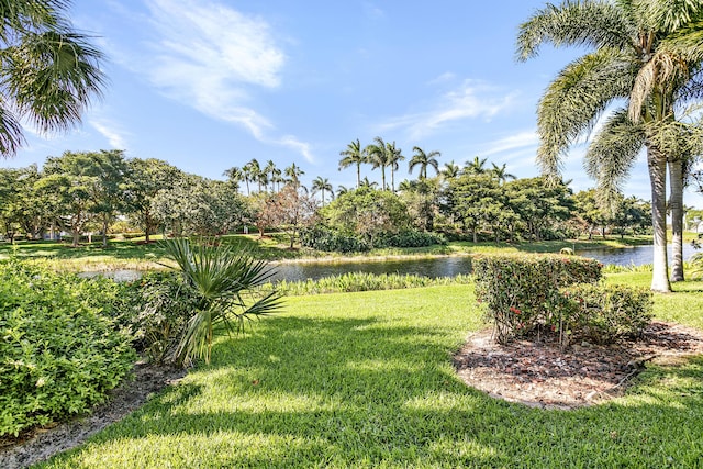 view of yard with a water view