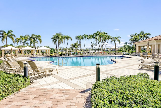 community pool with a patio area