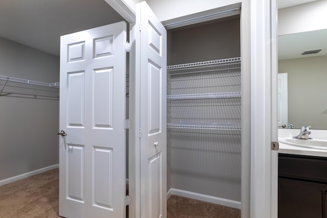 closet with visible vents and a sink