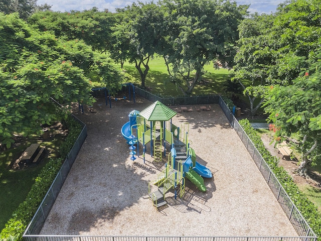 view of play area with fence