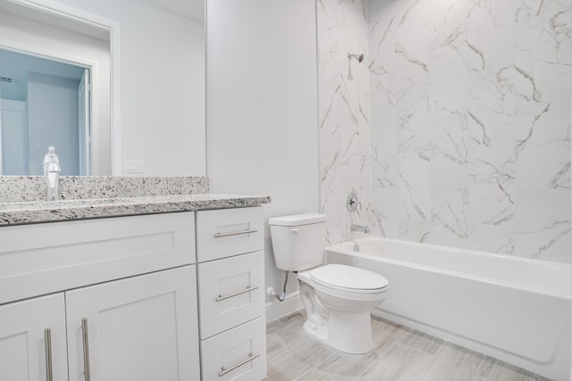 full bathroom featuring shower / tub combination, vanity, toilet, and baseboards