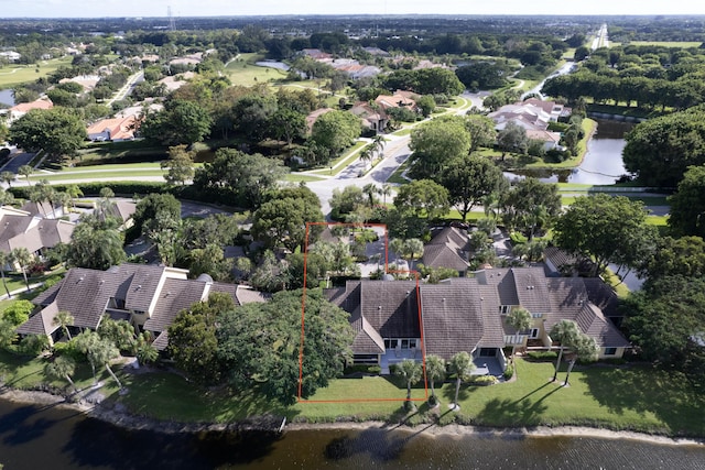 bird's eye view with a residential view and a water view