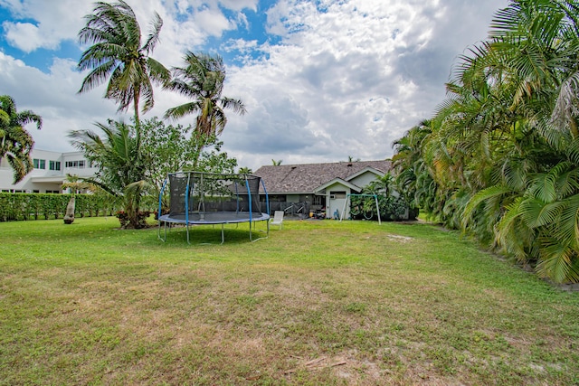 view of yard with a trampoline