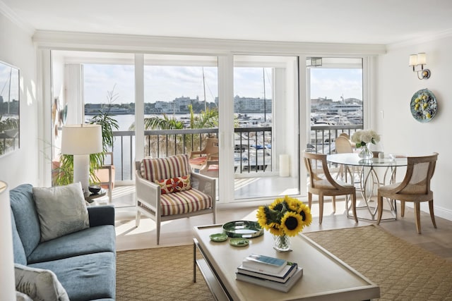 sunroom with a city view