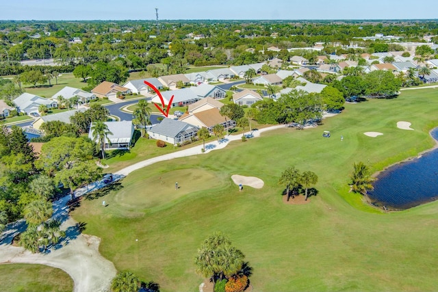 bird's eye view featuring a residential view and golf course view