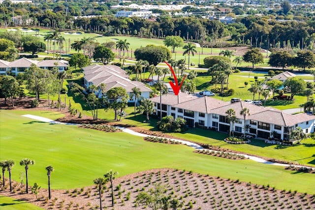 drone / aerial view featuring view of golf course