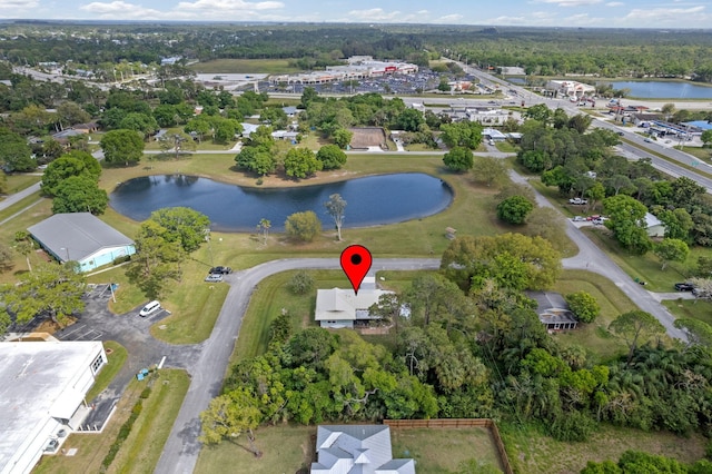 aerial view featuring a water view