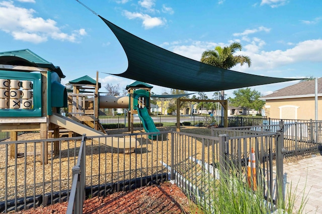 community jungle gym with fence