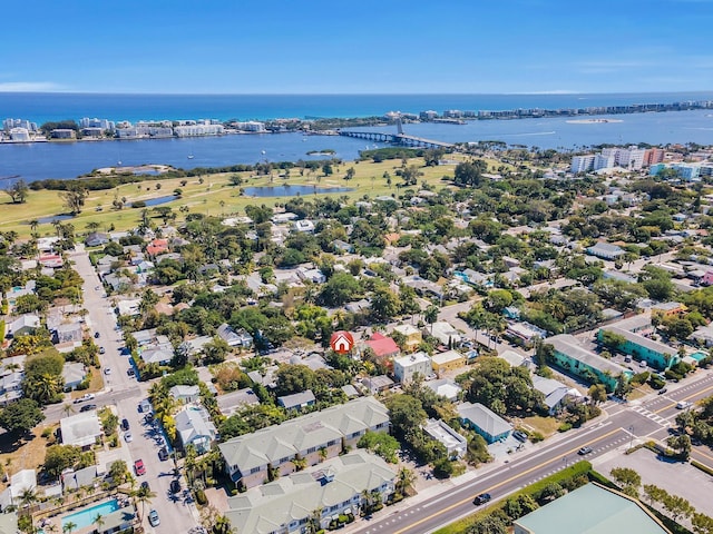 bird's eye view featuring a water view