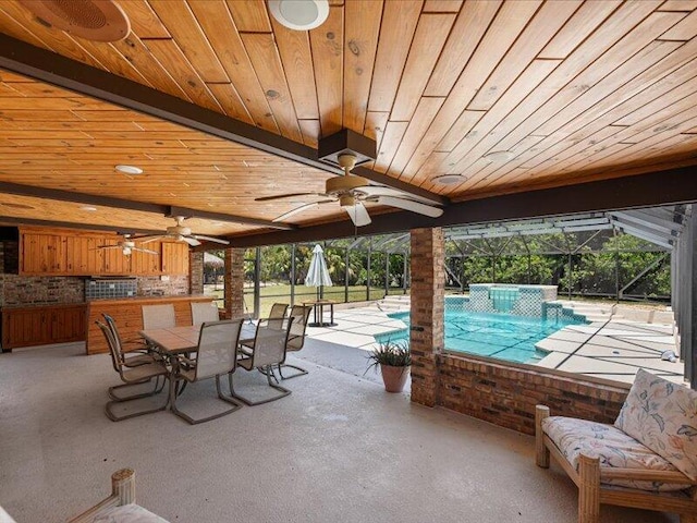 1821 SE Hanby Ave, Port Saint Lucie, FL 34952 - view of patio / terrace with a ceiling fan, outdoor dining space, an outdoor pool, and a lanai