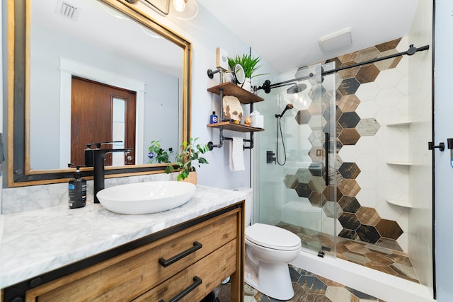 15730 Cedar Grove Ln, Wellington, FL 33414 - bathroom featuring vanity, visible vents, toilet, and a shower stall