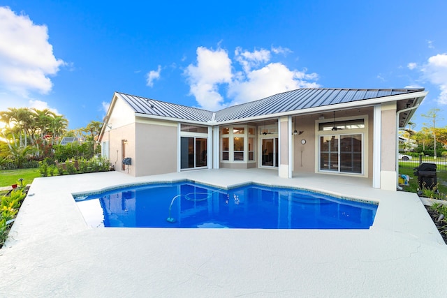 15730 Cedar Grove Ln, Wellington, FL 33414 - view of swimming pool featuring a patio, ceiling fan, a fenced in pool, and fence