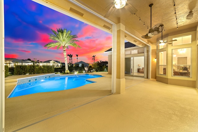 15730 Cedar Grove Ln, Wellington, FL 33414 - view of pool with a ceiling fan, a fenced in pool, fence, and a patio area