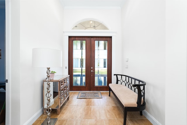 15730 Cedar Grove Ln, Wellington, FL 33414 - entryway with baseboards, french doors, and crown molding