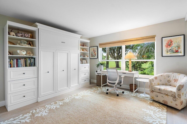 home office featuring baseboards and light wood-style floors