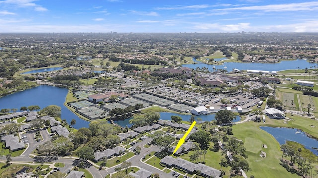 bird's eye view with a water view and a residential view