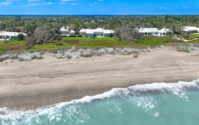 aerial view featuring a water view and a view of the beach