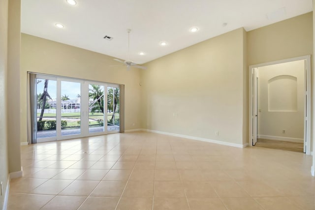 9429 Lantern Bay Cir, West Palm Beach, FL 33411 - unfurnished room featuring ceiling fan, baseboards, recessed lighting, and light tile patterned flooring
