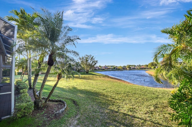 view of yard with a water view