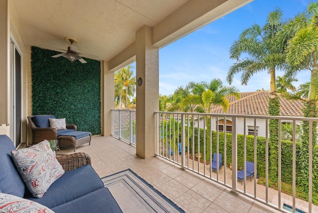 balcony with ceiling fan