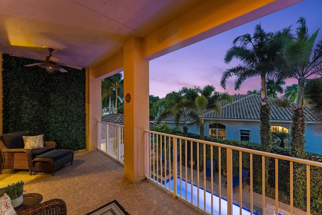 balcony with ceiling fan