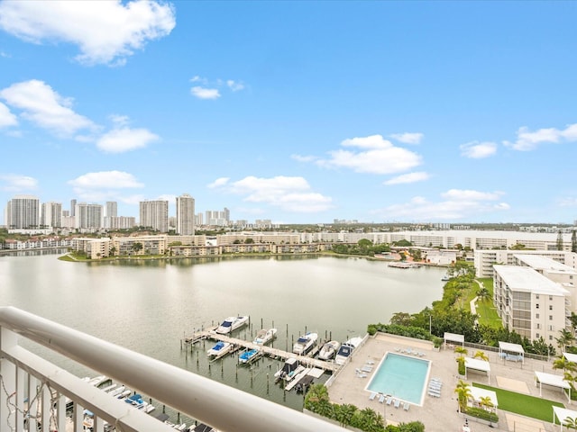 view of water feature featuring a city view