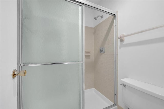 bathroom featuring a shower stall and toilet