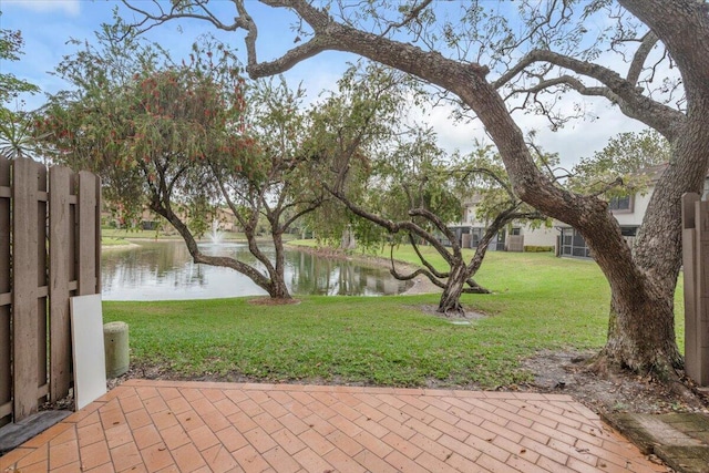 view of yard with a water view