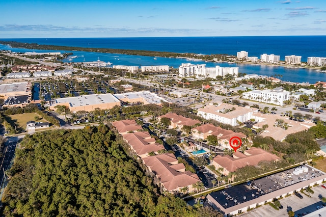 bird's eye view featuring a water view