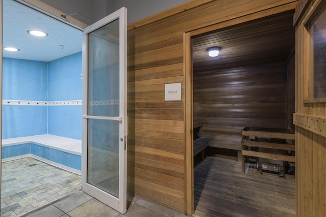 view of sauna / steam room featuring recessed lighting