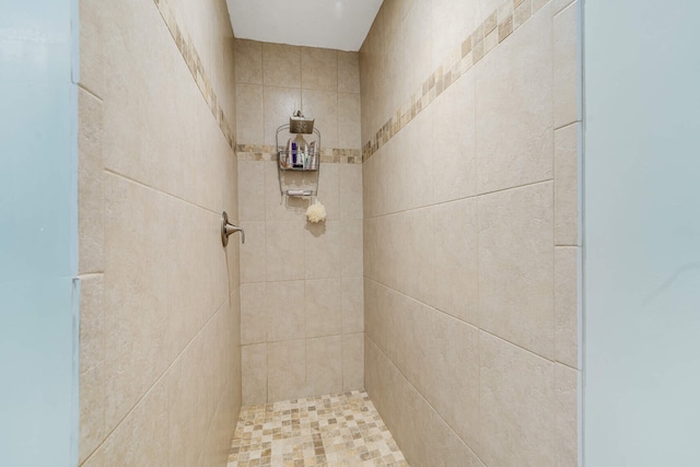 bathroom with a tile shower