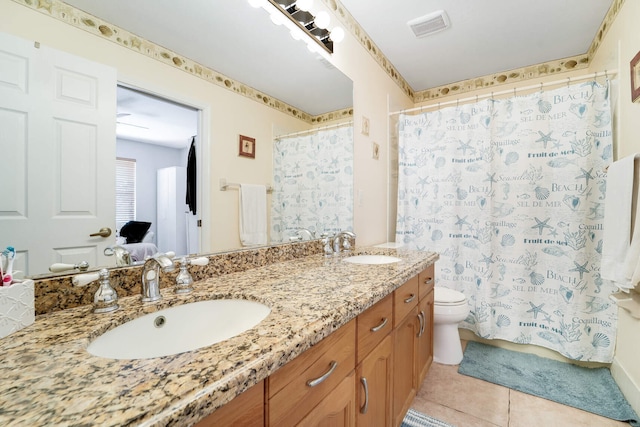 full bathroom with a sink, visible vents, toilet, and tile patterned flooring