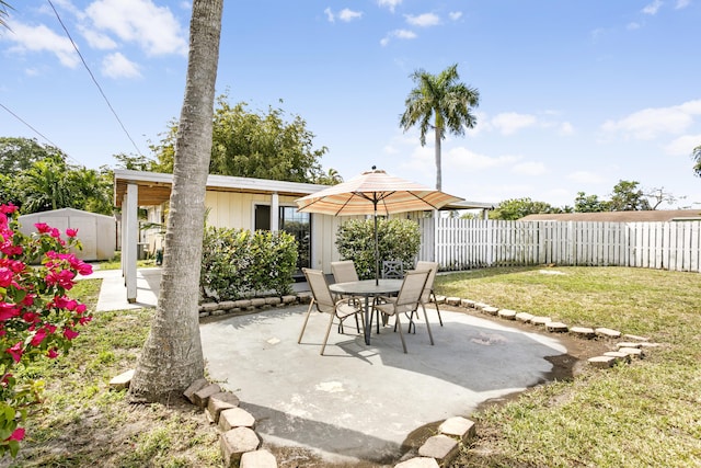 view of patio with outdoor dining area and a fenced backyard