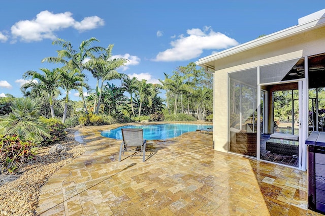 17111 40th Run N, Loxahatchee, FL 33470 - outdoor pool with a patio area and a sunroom