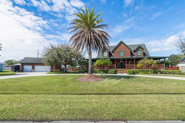 view of front of property with covered porch and a front yard