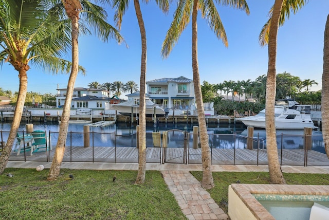 view of dock with a water view